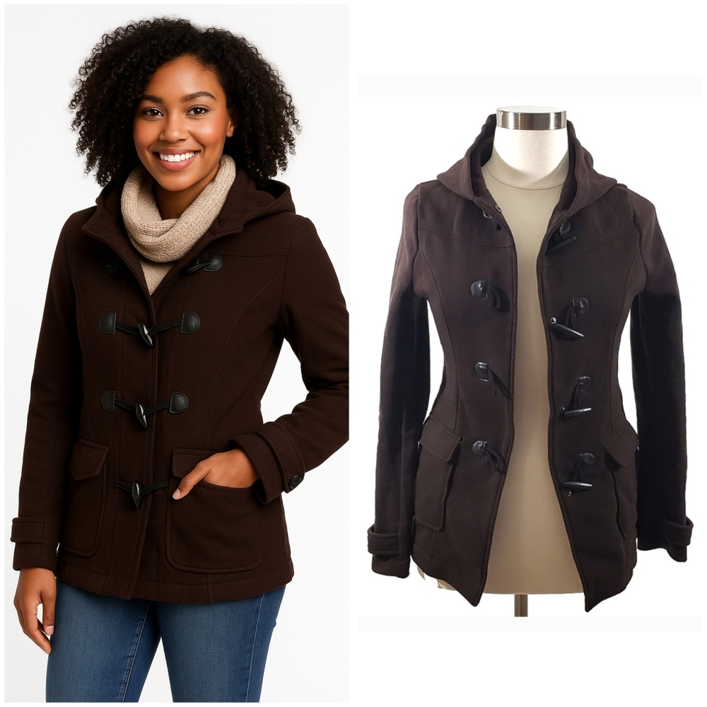 Ambiance Brown Hooded Fleece Jacket Toggle Button Cozy Fall Winter - Picture 1 of 9